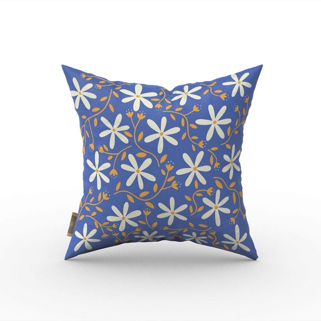 Poduszka - Niebieska poduszka w białe kwiaty