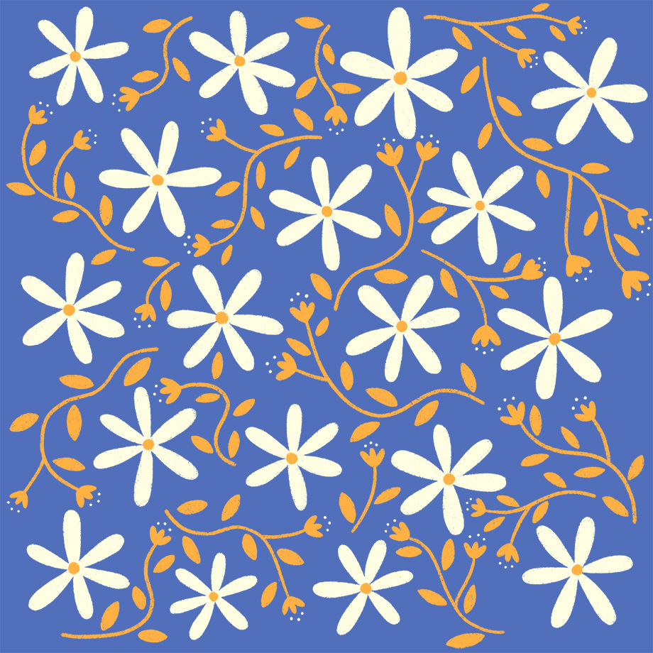 wzór Niebieska poduszka w białe kwiaty