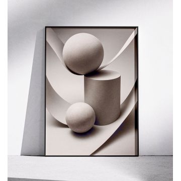 Plakat różowy kremowy 3D owalny geometria bauhaus