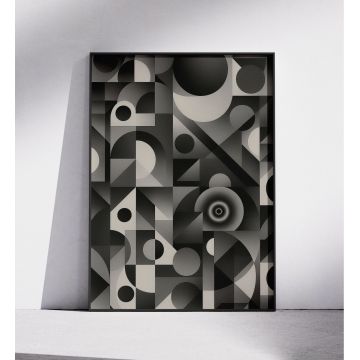 Plakat czarny szary 3D geometria bauhaus vintage retro