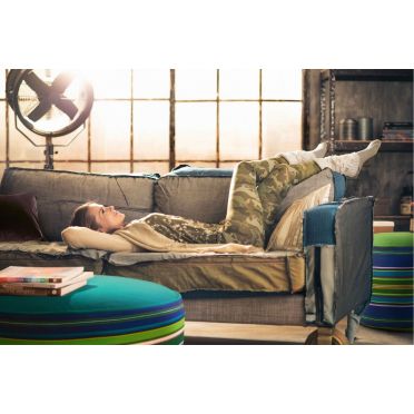 Pufy wełniane niebieskie, pasiak łowicki