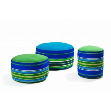 Pufy wełniane niebieskie, pasiak łowicki