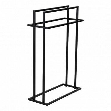 czarny wolnostojący wieszak na ręczniki wykonany ze stali