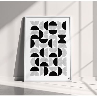Geometryczny Plakat Bauhaus – Czarne Koła i Linie w Minimalistycznym Stylu