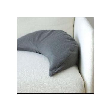 poduszka do medytacji i relaksacji w kształcie księżyca z lnu, w kolorze ciemnoszarym, na białej kanapie